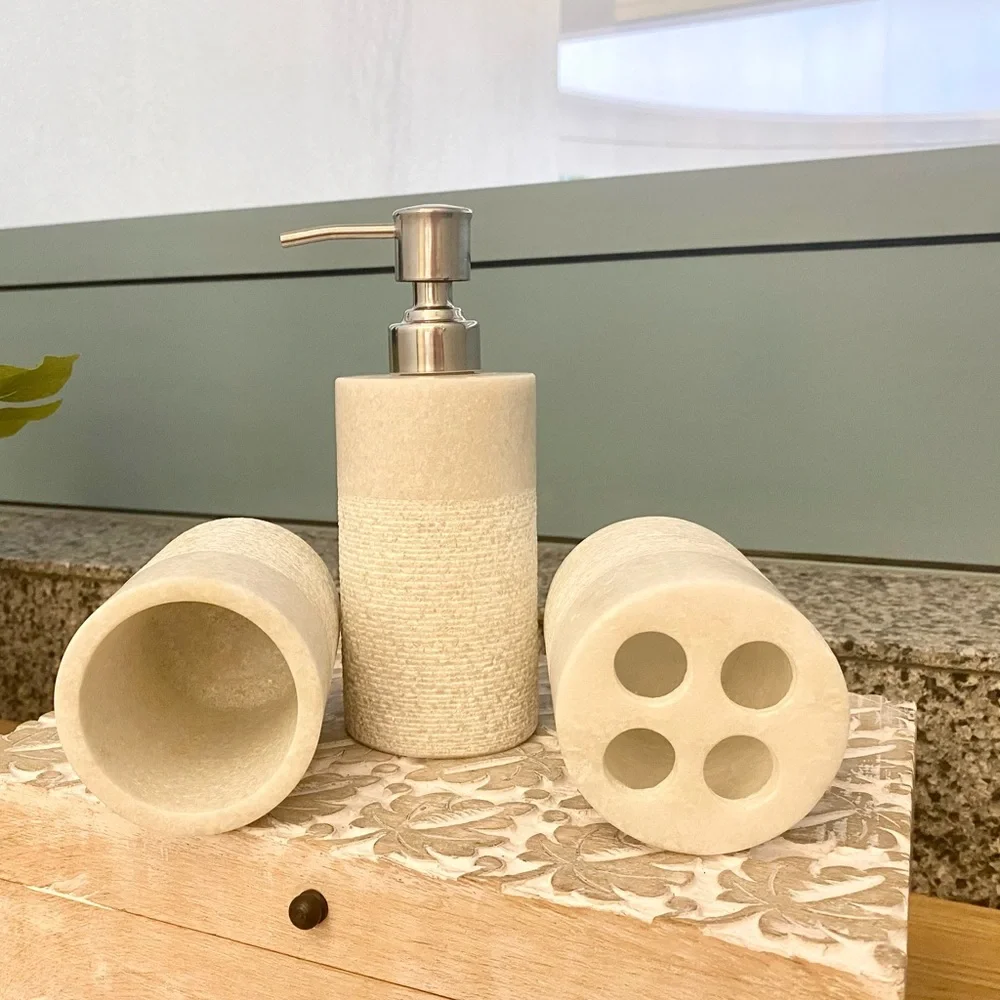 Marble Soap Dispenser, Toothbrush Holder & Cup Set - Picture 2 of 3